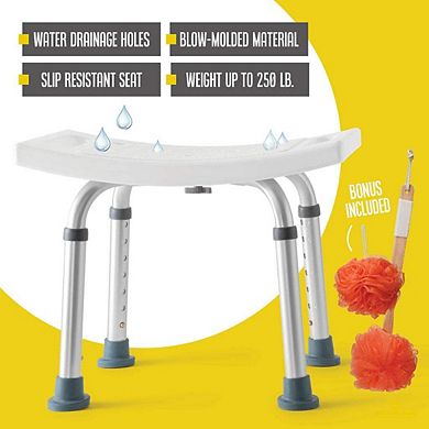 Shower Bench With 8 Adjustable Heights, Portable And Anti Slip With Scrubber And Additional Sponge