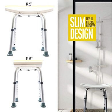 Shower Bench With 8 Adjustable Heights, Portable And Anti Slip With Scrubber And Additional Sponge