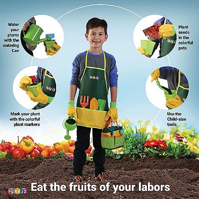 Kids Gardening Tool Set 12PCS with Shovel, Rake, Fork, Trowel, Apron, Gloves Watering Can & Tote Bag