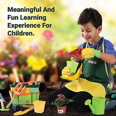 Kids Gardening Tool Set 12PCS with Shovel, Rake, Fork, Trowel, Apron, Gloves Watering Can & Tote Bag