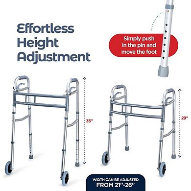Aluminum Walker With Wheels Adjustable Walker, Folding Walker With Arm Support Walker And 2 Wheels
