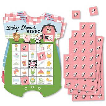 Big Dot Of Happiness Girl Farm Animals - Picture Pink Baby Shower Shaped Bingo Game - Set Of 18