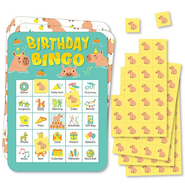 Big Dot Of Happiness Capy Birthday Picture Bingo Cards And Markers