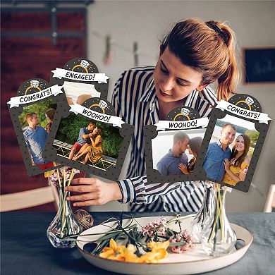 Big Dot Of Happiness Just Engaged - Black And White - Centerpiece Photo Table Toppers - 15 Pieces