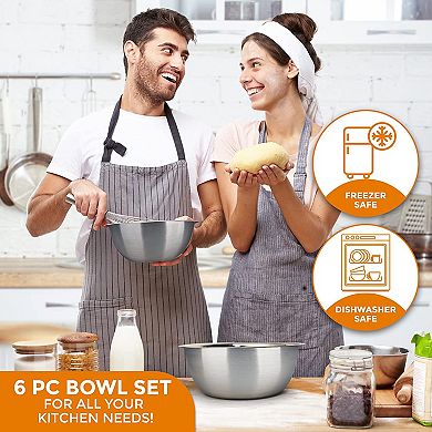 Mixing Bowl Set of 6 - Stainless Steel Kitchen Bowls - Includes ¾, 2, 3.5, 5, 6, 8 Quart