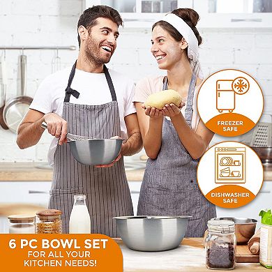 Mixing Bowl Set of 6 - Stainless Steel Kitchen Bowls -  Includes ¾, 2, 3.5, 5, 6, 8 Quart