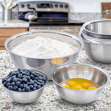 Mixing Bowl Set of 6 - Stainless Steel Kitchen Bowls -  Includes ¾, 2, 3.5, 5, 6, 8 Quart