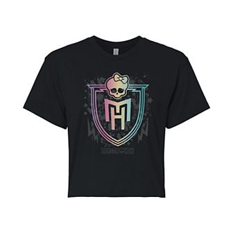 Juniors' Monster High Rainbow Shield Cropped Tee