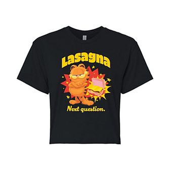 Juniors' Garfield Lasagna Next Question Cropped Tee