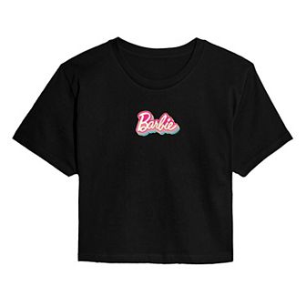 Juniors' Barbie® Multi Color Logo Cropped Tee