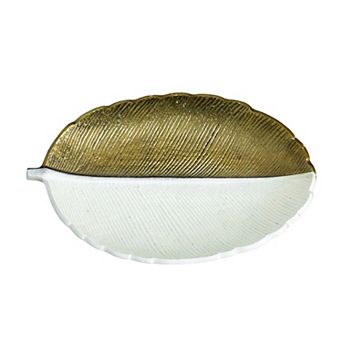 nearly natural Gold Finish & White Leaf Decorative Tray