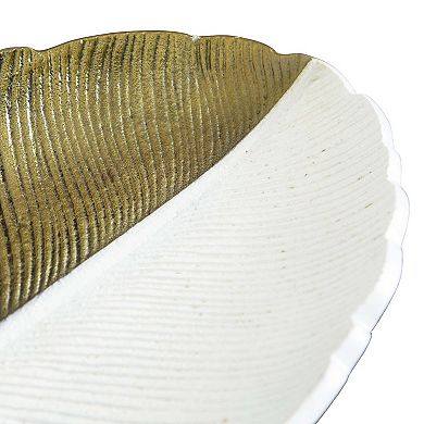 nearly natural Gold Finish & White Leaf Decorative Tray