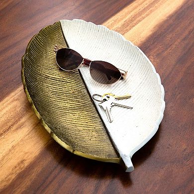 nearly natural Gold Finish & White Leaf Decorative Tray