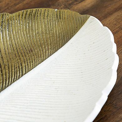 nearly natural Gold Finish & White Leaf Decorative Tray