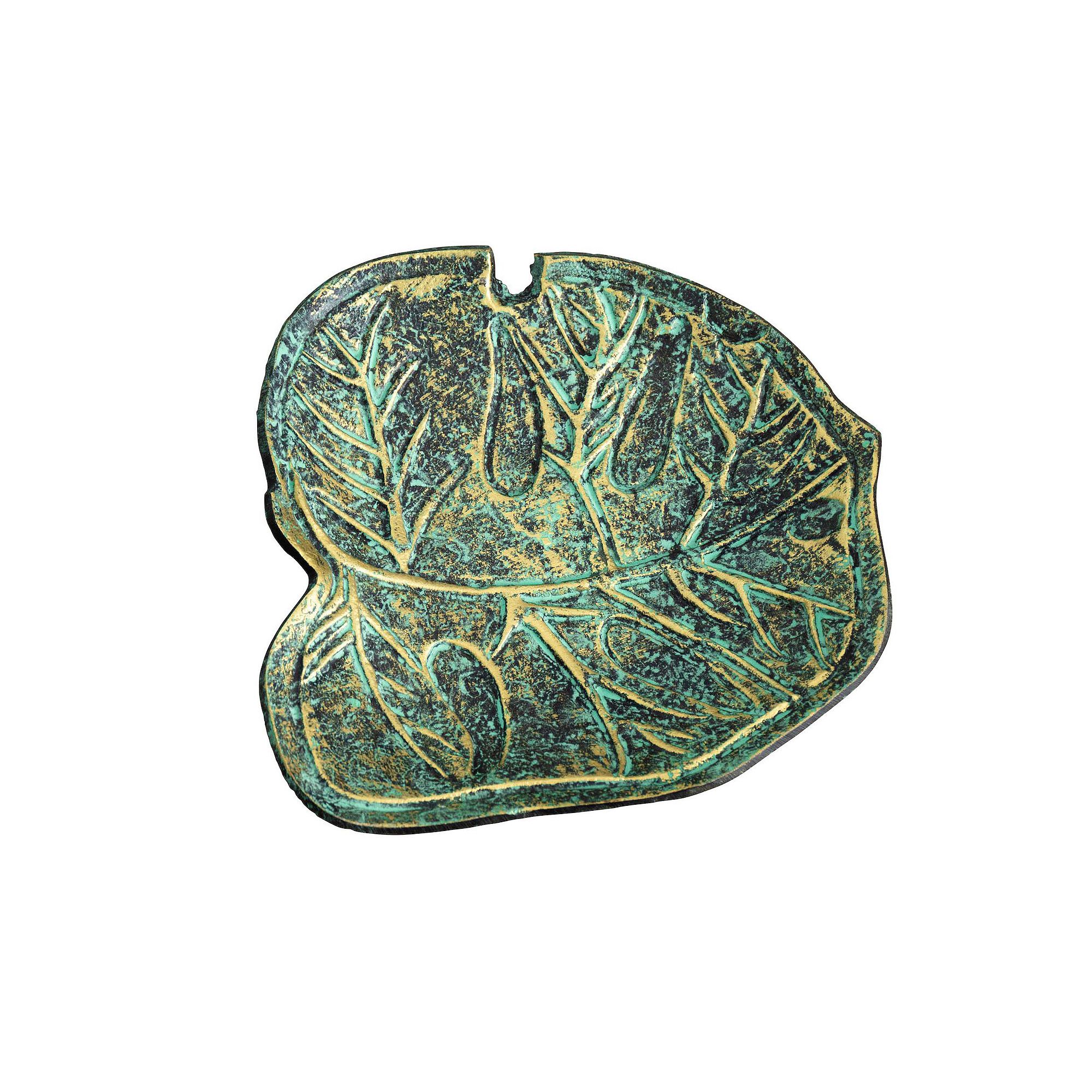 nearly natural Aged Brass Finish Leaf Shaped Decorative Tray, Green