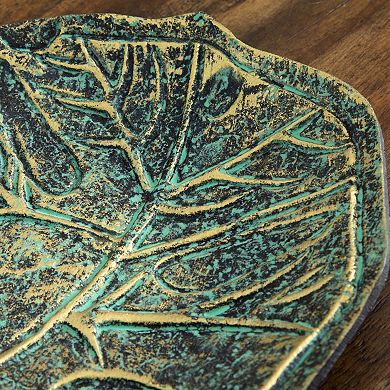 nearly natural Aged Brass Finish Leaf Shaped Decorative Tray