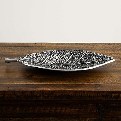 nearly natural Antiqued Gray Leaf Decorative Tray