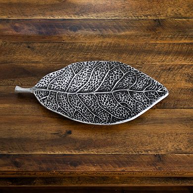 nearly natural Antiqued Gray Leaf Decorative Tray