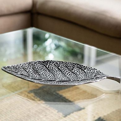 nearly natural Antiqued Gray Leaf Decorative Tray