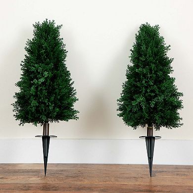 nearly natural 2.5-ft. Artificial Cedar Plant with Integrated Ground Stake 2-piece Set