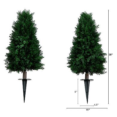 nearly natural 2.5-ft. Artificial Cedar Plant with Integrated Ground Stake 2-piece Set