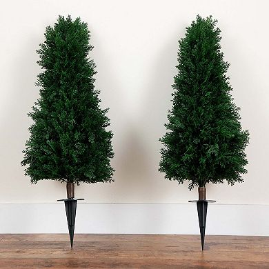 nearly natural 3-ft. Artificial Cedar Plants with Integrated Ground Stake 2-piece Set