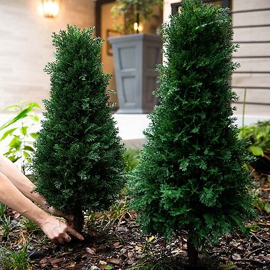 nearly natural 3-ft. Artificial Cedar Plants with Integrated Ground Stake 2-piece Set