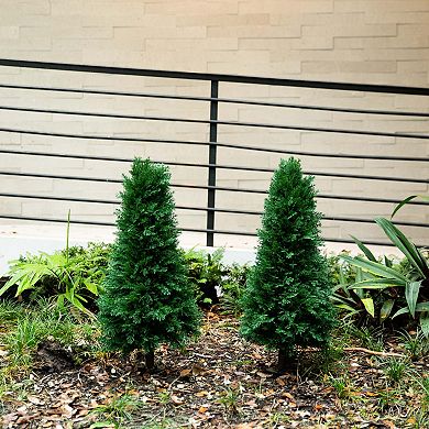 nearly natural 3-ft. Artificial Cedar Plants with Integrated Ground Stake 2-piece Set