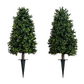 nearly natural 2.5-ft. Artificial Boxwood Plants with Integrated Ground Stake 2 pc Set