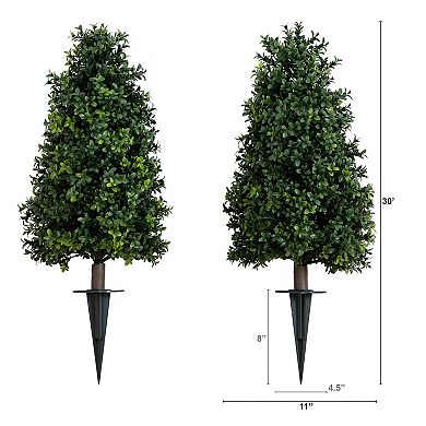 nearly natural 2.5-ft. Artificial Boxwood Plants with Integrated Ground Stake 2-piece Set