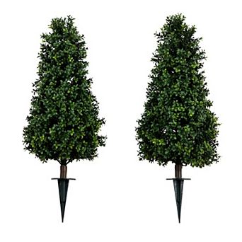 nearly natural 3-ft. Artificial Boxwood Plants with Integrated Ground Stake 2 pc Set