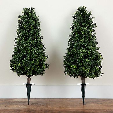 nearly natural 3-ft. Artificial Boxwood Plants with Integrated Ground Stake 2-piece Set