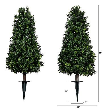 nearly natural 3-ft. Artificial Boxwood Plants with Integrated Ground Stake 2-piece Set