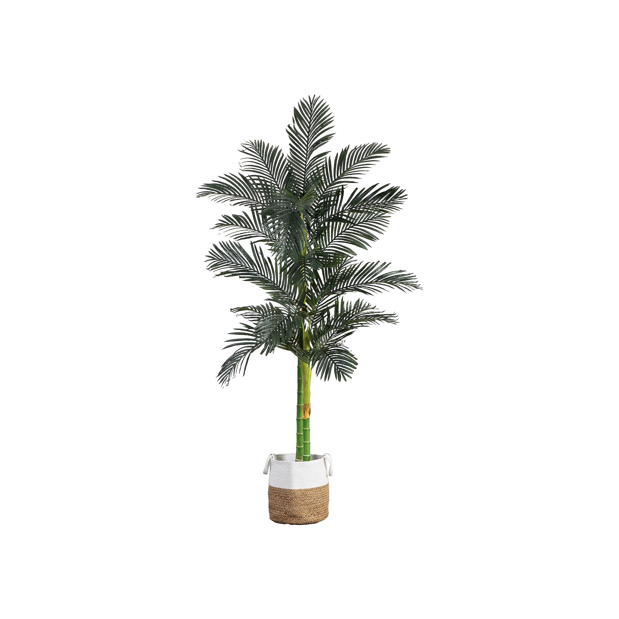 nearly natural 8-ft. Golden Cane Artificial Palm Tree in Cotton Planter Flo