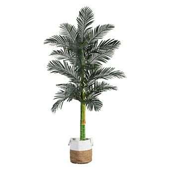 nearly natural 8-ft. Golden Cane Artificial Palm Tree in Cotton Planter Floor Decor