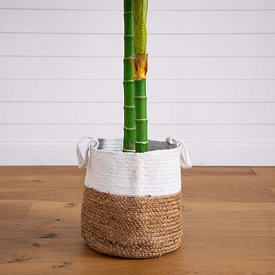 nearly natural 8-ft. Golden Cane Artificial Palm Tree in Cotton Planter Floor Decor