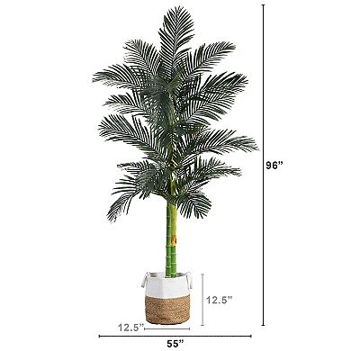 nearly natural 8-ft. Golden Cane Artificial Palm Tree in Cotton Planter Floor Decor