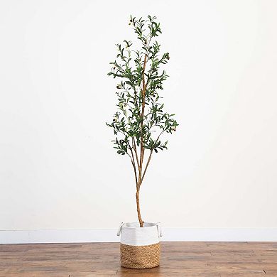 nearly natural 7-ft. Artificial Olive Tree Floor Decor
