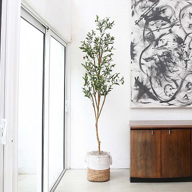 nearly natural 7-ft. Artificial Olive Tree Floor Decor