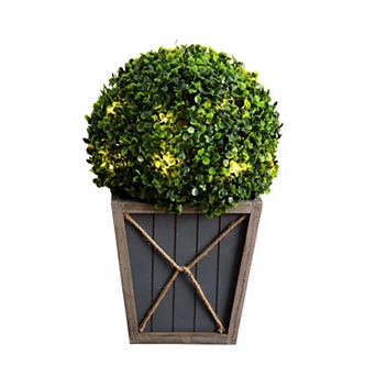 nearly natural LED Lighted Artificial Boxwood Ball Topiary Planter Floor Decor