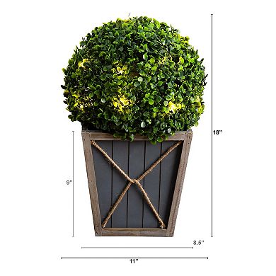 nearly natural LED Lighted Artificial Boxwood Ball Topiary Planter Floor Decor
