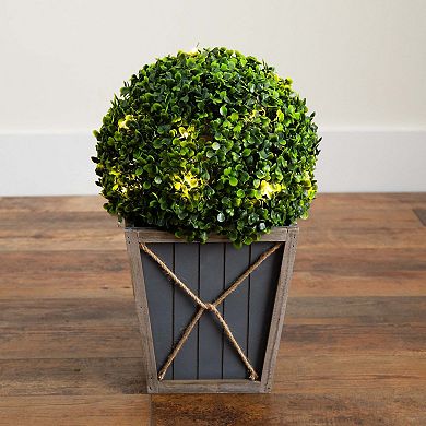 nearly natural LED Lighted Artificial Boxwood Ball Topiary Planter Floor Decor