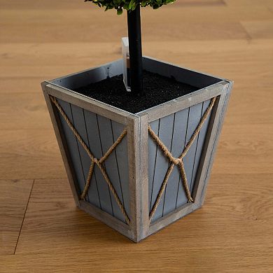 nearly natural 3-ft. Indoor / Outdoor UV Resistant Artificial Double Ball Boxwood Topiary with LED Lights in Decorative Planter Floor Decor