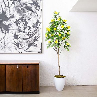 nearly natural 6-ft. Artificial Flowering Citrus Tree Floor Decor