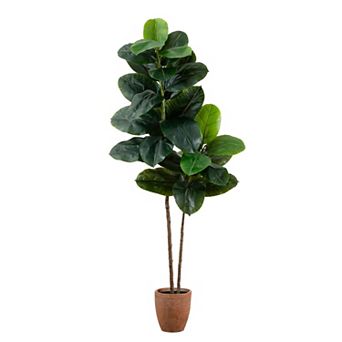 nearly natural 6-ft. Artificial Rubber Tree in Decorative Planter with Real Touch Leaves Floor Decor