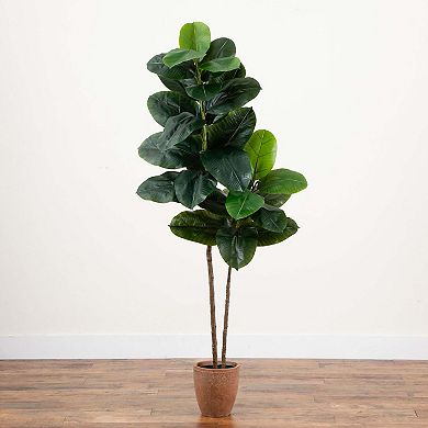 nearly natural 6-ft. Artificial Rubber Tree in Decorative Planter with Real Touch Leaves Floor Decor