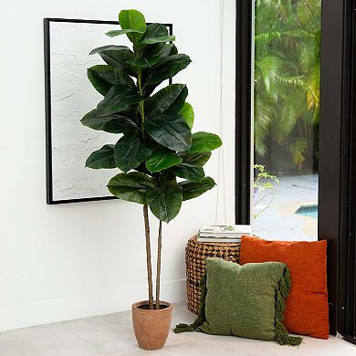 nearly natural 6-ft. Artificial Rubber Tree in Decorative Planter with Real Touch Leaves Floor Decor