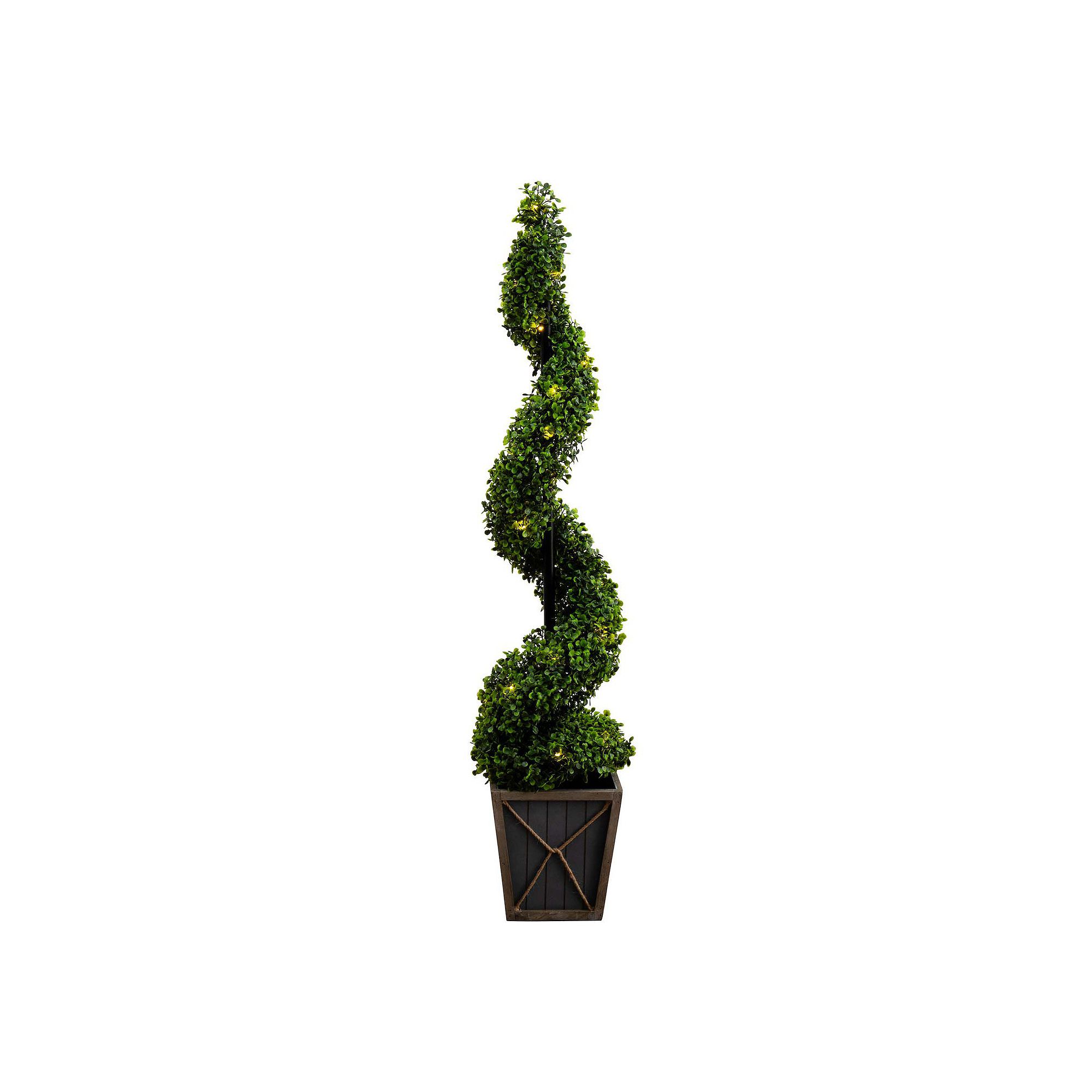 nearly natural 45-in. Indoor / Outdoor Artificial Boxwood Spiral LED Topiar