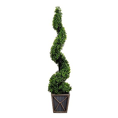 nearly natural 45-in. Indoor / Outdoor Artificial Boxwood Spiral LED Topiary Tree Floor Decor