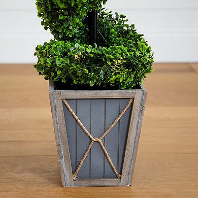 nearly natural 45-in. Indoor / Outdoor Artificial Boxwood Spiral LED Topiary Tree Floor Decor
